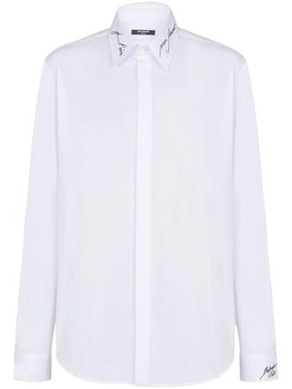 Balmain embroidered-collar shirt - men - Cotton - 43 - White
