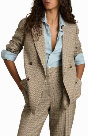 Reiss Vida Houndstooth Double Breasted Wool Blazer in Brown Check at Nordstrom Rack, Size 8