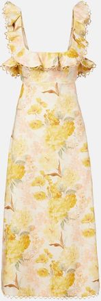 Zimmermann Como floral ruffled linen midi dress
