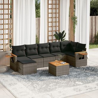 vidaXL Vidaxl - Set De Sof&aacute;s De Jard&iacute;n 8 Pzas Y Cojines Rat&aacute;n Sint&eacute;tico Gris