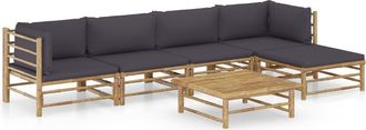 vidaXL Set De Muebles De Jard&iacute;n 6 Piezas Bamb&uacute; Con Cojines Gris Oscuro Vidaxl