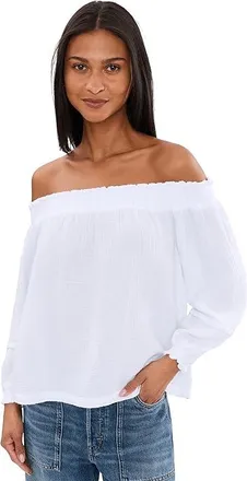 Splendid Ava Gauze Shoulder Top Womens Clothing White : LG (Womens 10-12), Cotton