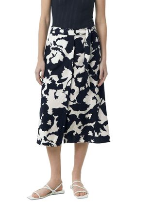 Comma Midirock COMMA, Damen, Gr. 38, beige (blau beige), Web, Obermaterial: 100% Viskose, bedruckt, gebl&uuml;mt, figurbetont 3/4-L&auml;nge, R&ouml;cke Midirock, mit flor