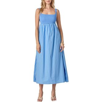 English Factory Tie Back Mixed Media Dress in Blue Stripe at Nordstrom, Size X-Small