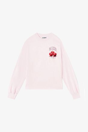 Ganni Pink Long-sleeve Fruit T-shirt - Size S Organic Cotton