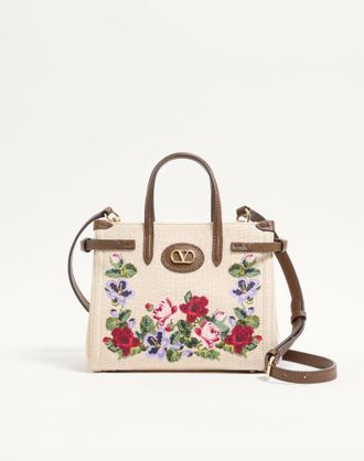 Valentino Garavani Borsa Piccola Shopping Valentino Garavani Antibes In Lino Ricamata Donna ECRU/MULTICOLOR UNI