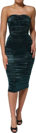 Dolce & Gabbana Womens Green Silk Satin Fitted Strapless Dress Polyester Elastane