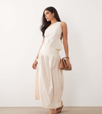 KAIIA Esclusiva Kaiia - Gonna lunga scesa beige in misto lino in coordinato-Neutro