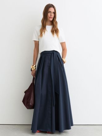 Reiss Navy Cotton-blend Pleated Maxi Skirt, 12