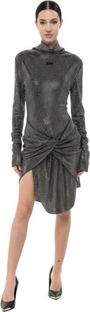 Off-white Black Embellished Mock Collar Mini Dress