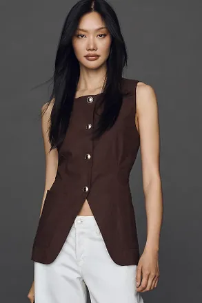 Maeve Linen Blend Cutaway Vest Jacket
