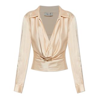 Blumarine Blouses, female, Pink, Size: XS Satin Top with Decorative Neckline