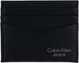 Calvin Klein Zwarte leren kaarthouder - Heren - Portefeuilles - Zwart - ONE Size - Leer - Accessoires