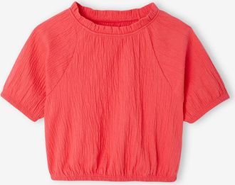 Vertbaudet Mädchen Blusenshirt in Cropped-Länge koralle