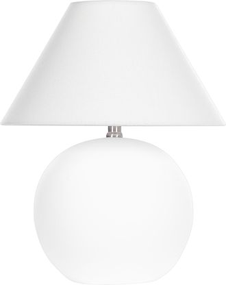 Beliani Beliani - L&aacute;mpara Cer&aacute;mica Base Terracota Mesita De Noche De Luz Con Pantalla De Tela De Lino Forma De Tambor Blanco Crema Limia