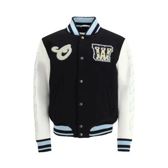 Off-white Chaqueta Bomber de Lana con Dobladillo y Pu&ntilde;os de Canal&eacute; - Jackets - Hombre - Negro - S