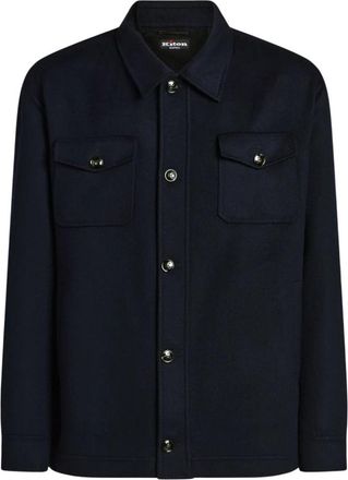 Kiton Pure Cashmere Shirt Jacket - Heren - Zomerjassen - Blauw - 2XL - Leer - Jassen
