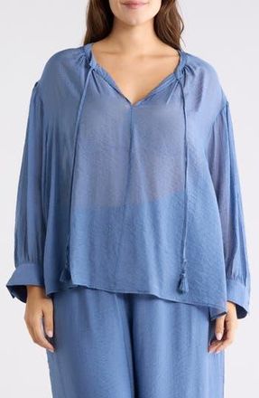 Vince Camuto Split Neck Long Sleeve Top in Bright Blue at Nordstrom Rack, Size 1X