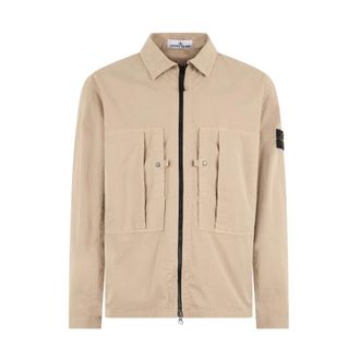 Stone Island Light Jackets, male, Beige, Size: 2XL Mercerised Cotton Ripstop Overshirt