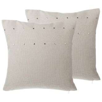 Beliani Beliani - Conjunto De Cojines Decorativos De Lino Beige Tachonado 45 X 45 Cm Remaches Decoraci&oacute;n Moderna Minimalista Gaura
