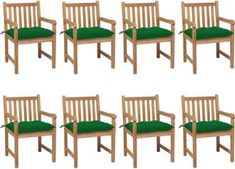 vidaXL Sillas De Jard&iacute;n 8 Uds Madera Maciza De Teca Cojines Verde Vidaxl