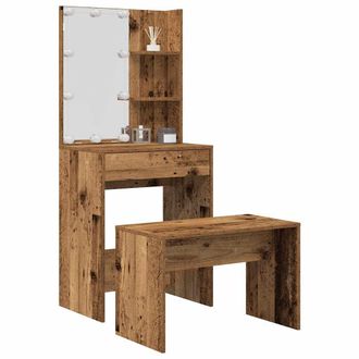 Berkfield Home Dressing Table Set with LED Old Wood Engineered Wood in Brown