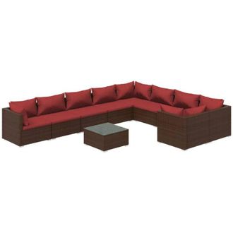 vidaXL Set Muebles De Jard&iacute;n 10 Piezas Cojines Rat&aacute;n Sint&eacute;tico Marr&oacute;n Vidaxl