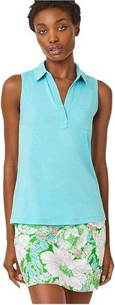 Lilly Pulitzer Dune Sleeveless Polo UPF 50 Womens T Shirt Heathered Capri Blue : XXS, Polyester/Spandex