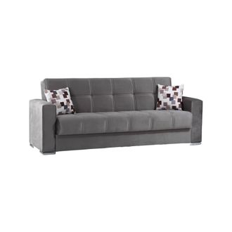Dmora Sof&aacute; Cama Ddelori, Sof&aacute; Cama Contenedor Lineal 3 Plazas, Sof&aacute; De Sal&oacute;n En Tela Acolchada Con Apertura Clic-clac, 226x85h91 Cm, Gris - Dmora