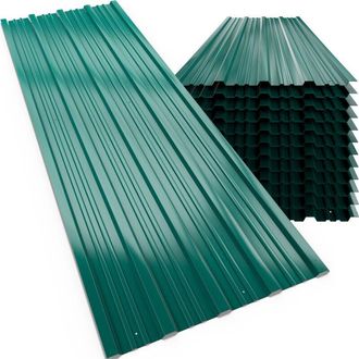 Deuba Gardebruk Set De 12 Paneles Para Tejado Pared Chapas Perfiladas Verde De 7m&sup2; 129x46cm Techo Exterior
