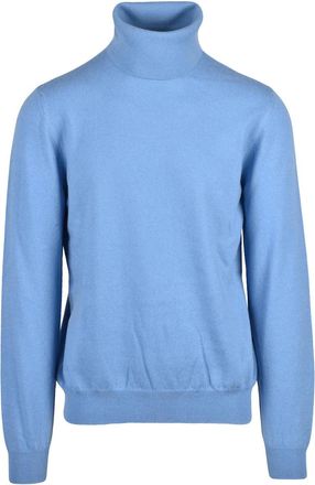 Alpha Studio Light Blue Cashmere Turtleneck Sweater With Ribbed Details