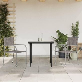 Berkfield Home 3 Piece Garden Dining Set Grey & Black Poly Rattan & Steel