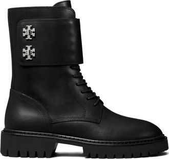 Tory Burch Turnlock Enkellaars - Dames - Veterlaarzen - Zwart - 38 1/2 EU - Leer - Schoenen