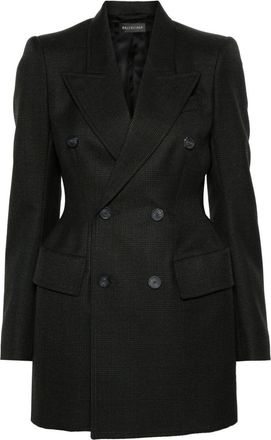 Balenciaga Hourglass checked wool blazer - women - Cotton/Wool/Cupro - 38 - Black