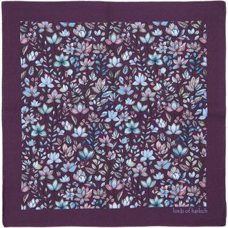 Lords of Harlech Hudson Merino Wool Handkerchief Pocket Square in Mystic Floral Plum at Nordstrom
