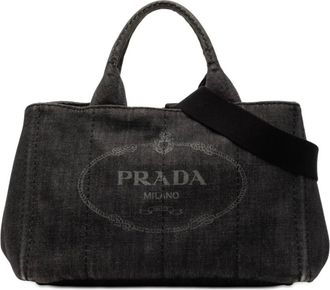 Prada Pre-owned Tote Bags, female, Gray, Size: ONE SIZE Pre-owned Canvas Tote Bag