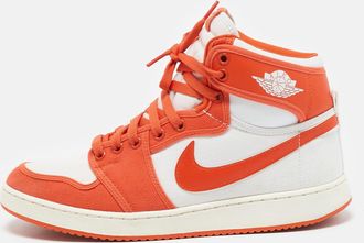 Air Jordan s Orange Canvas And Leather Jordan 1 Ko syracuse High Top Sneakers