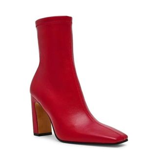 Steve Madden Womens Steve Madden Vinka Boots Dark Red Block Heel Ankle Bootie ZAP1709
