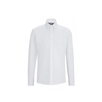 HUGO BOSS Shirt Uni - Heren - Zakelijke Overhemden - Wit - XL - Katoen - Overhemden