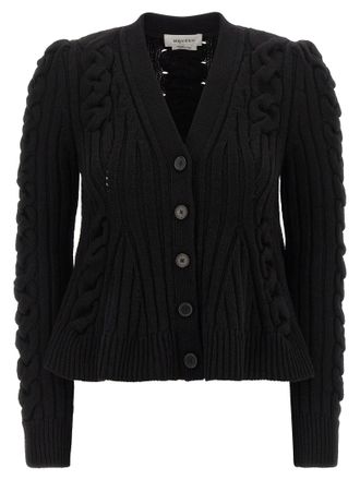 Alexander McQueen Braided Wool Cardigan Sweaters And Cardigans Black