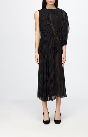 Crida Milano Polka-Dot Georgette One-Shoulder Midi Dress