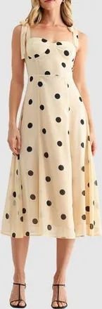 Lush Tie Strap Midi Dress in Cream Black at Nordstrom Rack, Size Medium