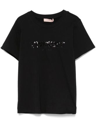 Twin-Set T-shirt met logo met pailletten - Zwart