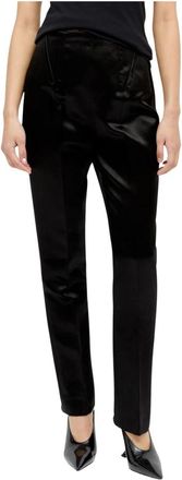 Sportmax Satijnen Broek met Baleinen Constructie - Dames - Slim Fit Broeken - Zwart - XS - Satijn - Broeken
