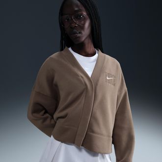 Nike Womens Nike Sportswear Phoenix Fleece Over-Oversized Graphic Cardigan in Brown | HJ0946-233