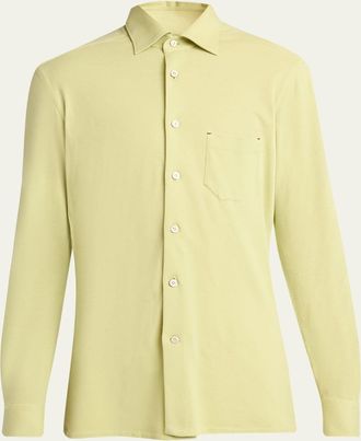 Kiton Mens Pique Button-Down Shirt with Bar Tack Pocket