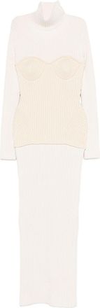 Jean Paul Gaultier Ankle-Length Off-White Ribbed Knit Dress