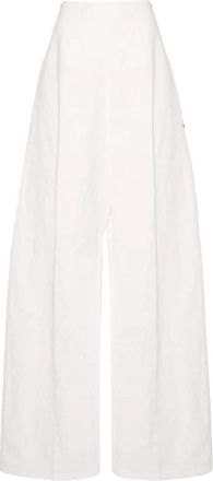Sportmax Wijde broek met strassdetails - Dames - Wijde Broeken - Wit - XS - Katoen - Broeken
