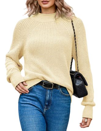 Zeagoo Pullover Womens Chunky Knit Jumper Elegant Winter Turtleneck Pullover Long Sleeve Jumper Beige S