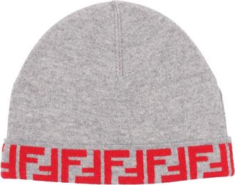 Fendi Beanies, unisex, Gray, Size: L Junior Beanie FF Reversibile